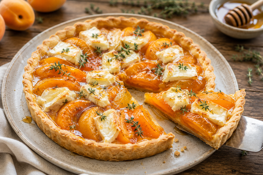 Aprikosen-Tarte mit Chabichou, Honig & Thymian